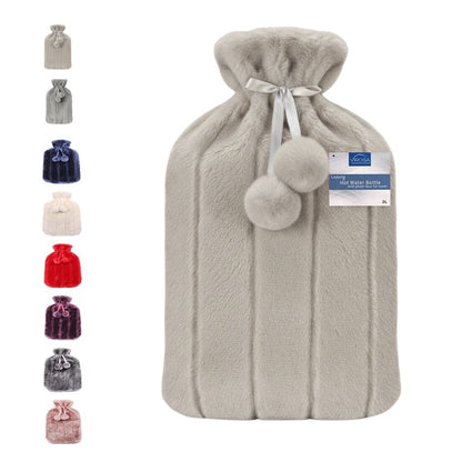 VIROSA Large 2L Hot Water Bottle with Soft Fluffy Cover – Pain Relief for Back, Neck, Legs & Cramps (Mink)