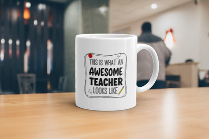 VIROSA Teacher Mug – “This is What an Awesome Teacher Looks Like” – Funny Thank You Gift for School Staff or Tutor (11oz)