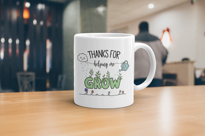 VIROSA Teacher Mug – “Thanks for Helping Me Grow” – Cute Thank You Gift from Students (11oz)