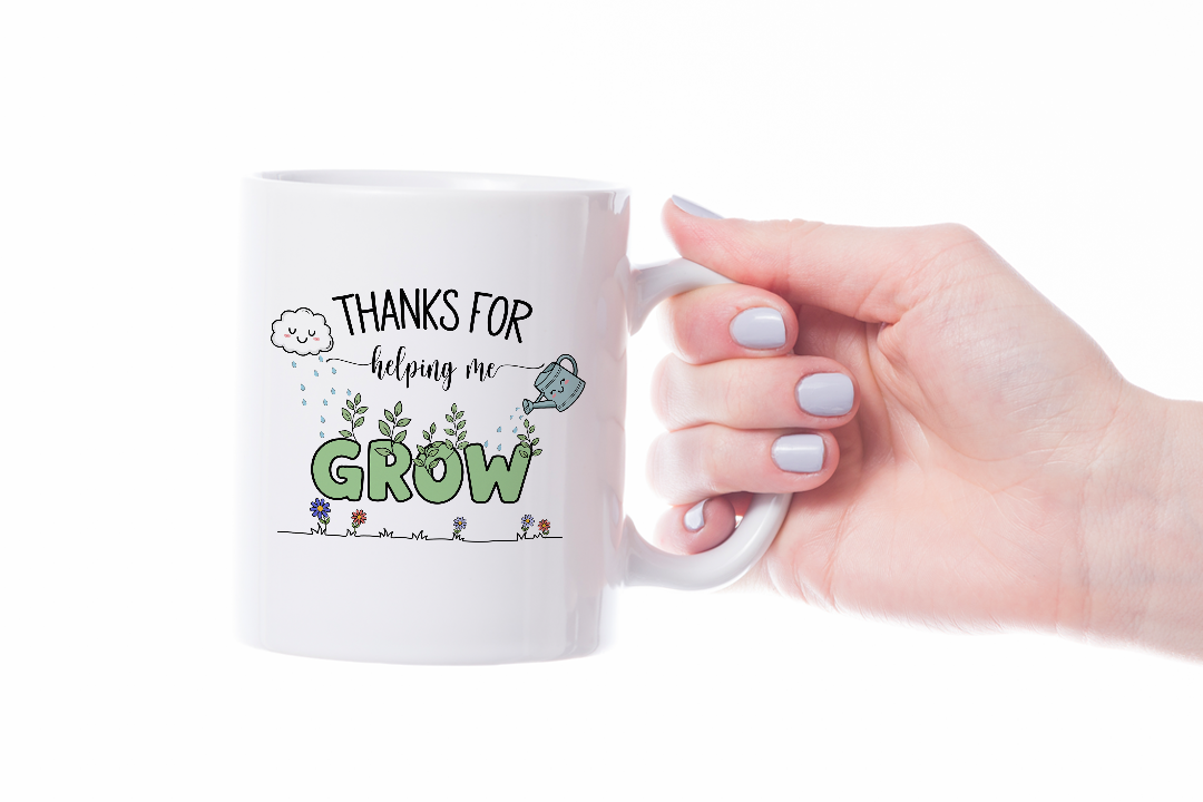 VIROSA Teacher Mug – “Thanks for Helping Me Grow” – Cute Thank You Gift from Students (11oz)