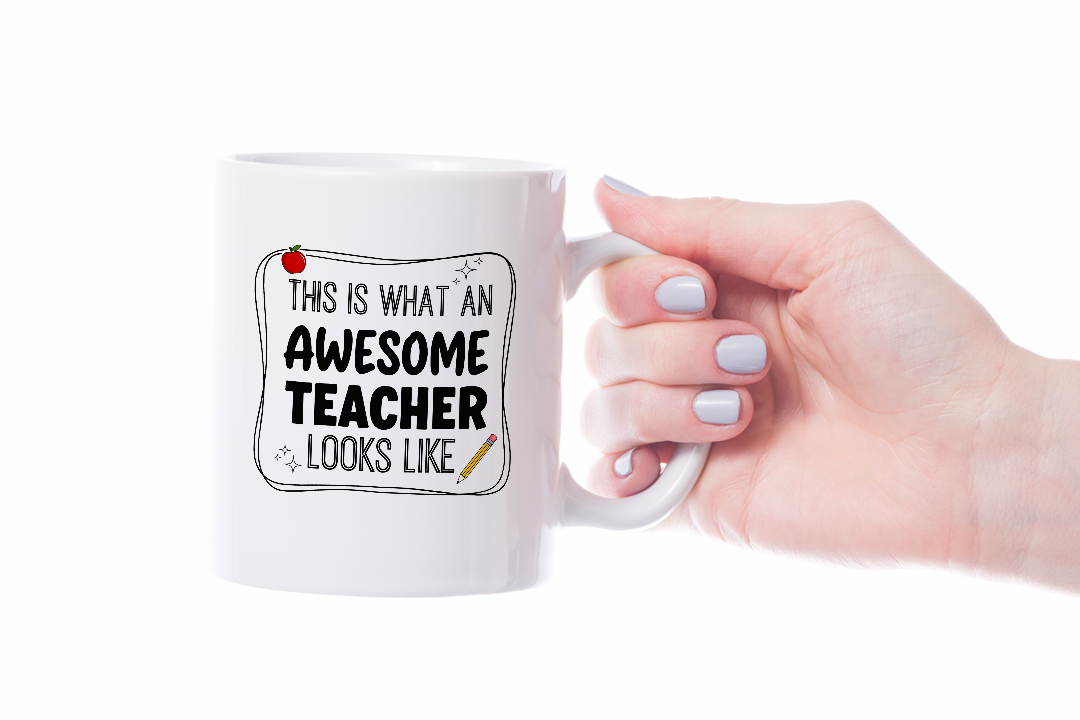 VIROSA Teacher Mug – “This is What an Awesome Teacher Looks Like” – Funny Thank You Gift for School Staff or Tutor (11oz)