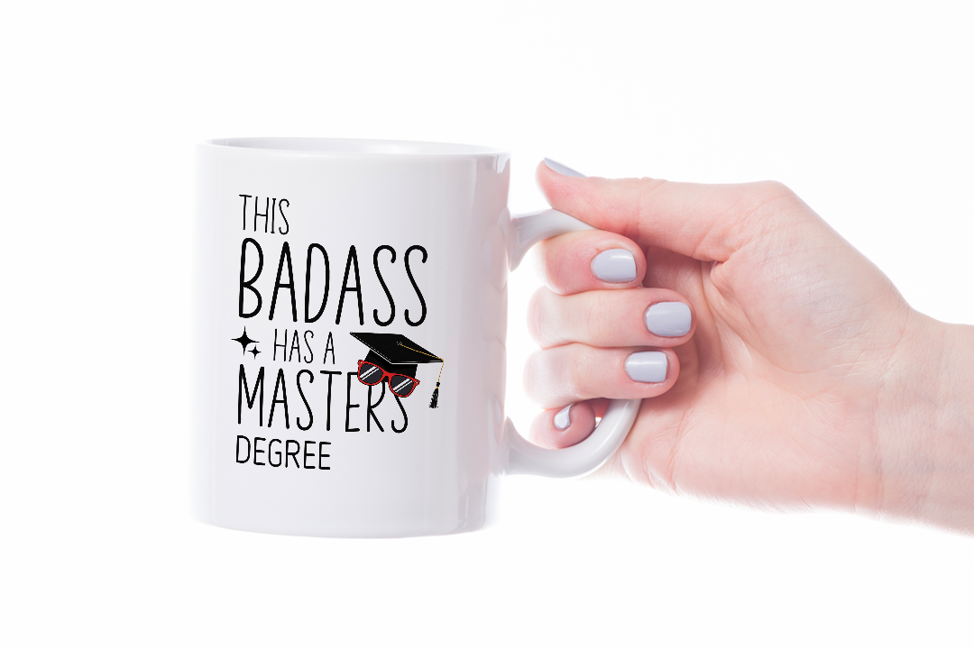 VIROSA Master’s Degree Graduation Mug – “This Badass Has a Master’s” – Funny Postgrad Gift (11oz)