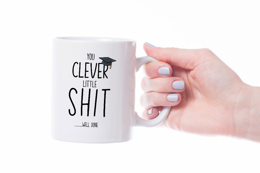 VIROSA Funny Graduation Mug – “You Clever Little Shit” – Rude Uni or College Gift (11oz)