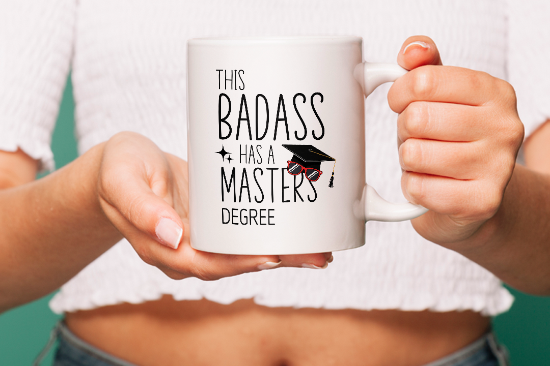 VIROSA Master’s Degree Graduation Mug – “This Badass Has a Master’s” – Funny Postgrad Gift (11oz)