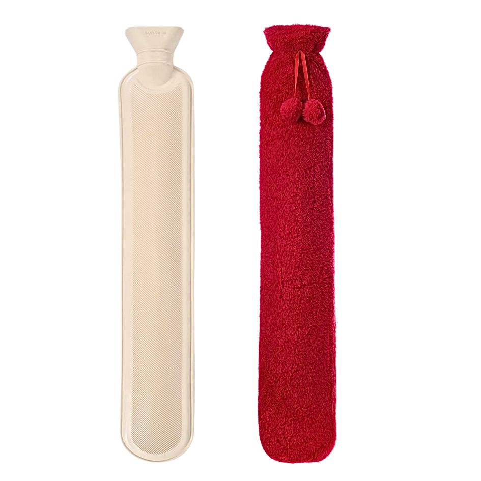 VIROSA Extra Long 2L Hot Water Bottle with Plush Cover & Pom Poms – Pain Relief & Winter Comfort