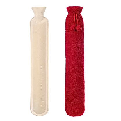VIROSA Extra Long 2L Hot Water Bottle with Plush Cover & Pom Poms – Pain Relief & Winter Comfort