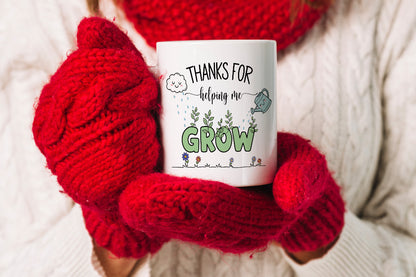 VIROSA Teacher Mug – “Thanks for Helping Me Grow” – Cute Thank You Gift from Students (11oz)
