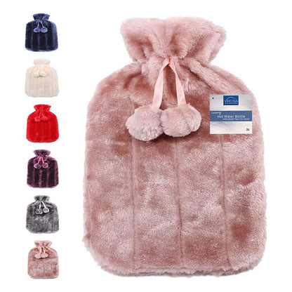 Hot Water Bottle with Premium Cozy Fluffy Cover - Relief from Back, Neck, and Leg Muscle Pain and Cramps