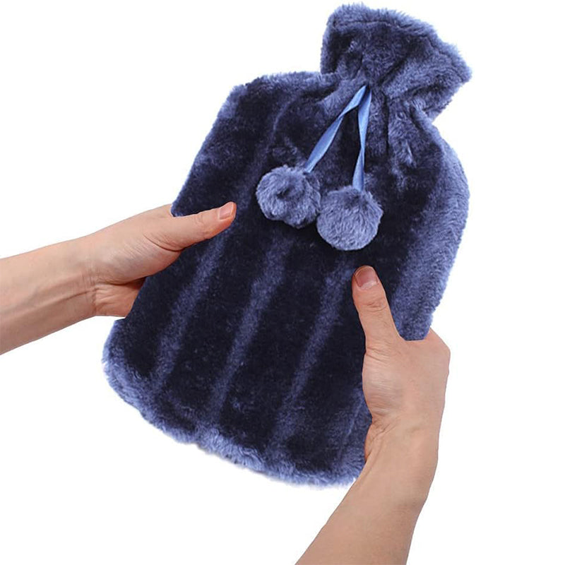 Hot Water Bottle with Cozy Royal Blue Fluffy Cover | Best for Relief from Back, Neck, and Leg Muscle Pain and Cramps