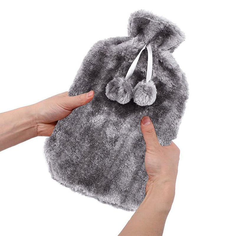 Large 2L Hot Water Bottle with Premium Cozy Fluffy Cover - Ideal for Relief from Muscle Pain and Cramps (Dark Grey)