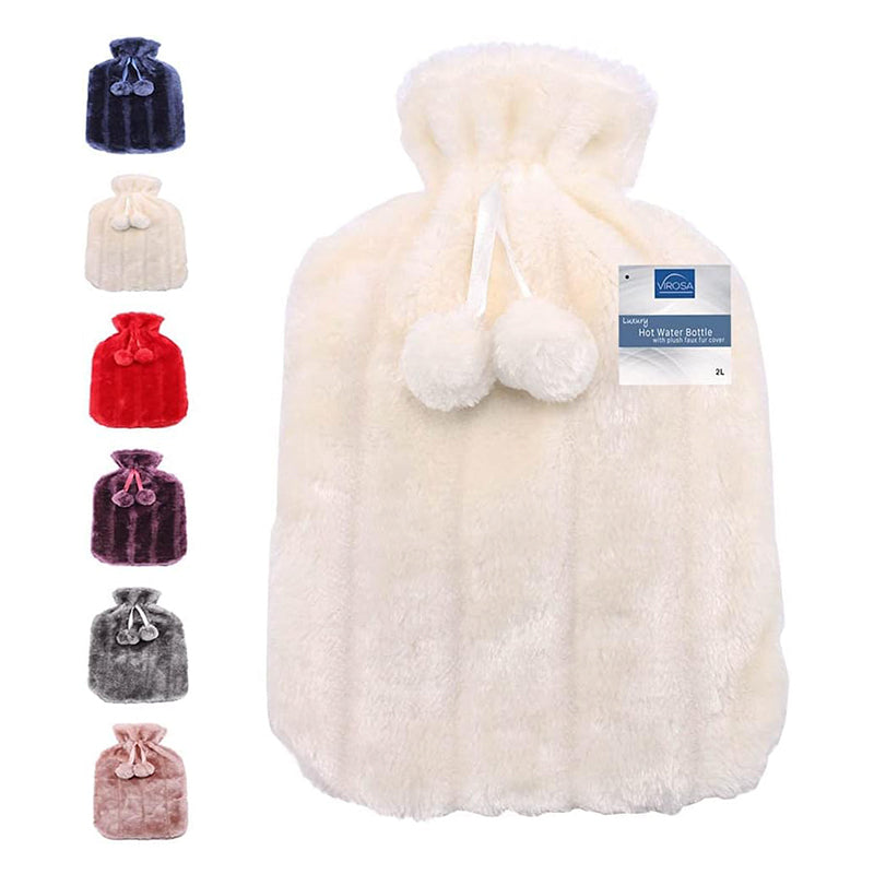 Premium Cozy Fluffy Hot Water Bottle | Large 2L Capacity | Relief from Pain & Cramps (Cream)