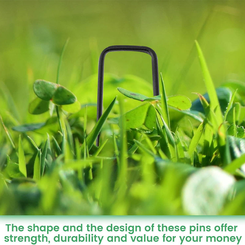 100 Pack Black Garden Pegs 6'' Galvanized Steel - Ideal for Weed Control Membrane, Netting, Landscape Fabric, Artificial Grass