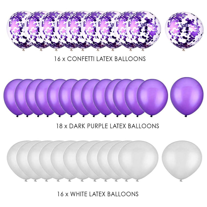 Purple White Confetti Balloons - Premium Latex for Birthday, Wedding, Baby Shower & More