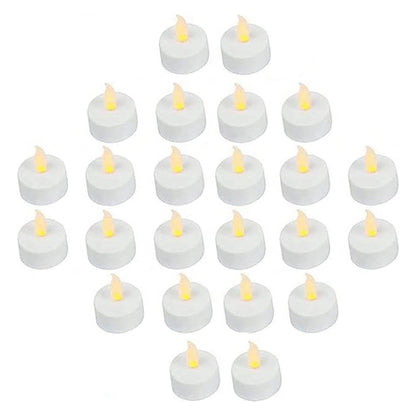 Battery Operated Flickering Flameless Tea Light LED Candles - Yellow (Pack of 24) - Batteries Included