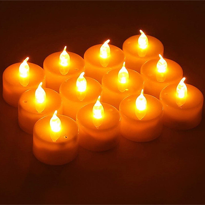 Battery Operated Flickering Flameless Tea Light LED Candles - Yellow (Pack of 24) - Batteries Included