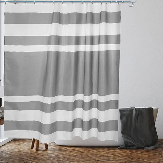White & Grey Striped Shower Curtain - Anti-Mould, Mildew Resistant | 180x180 cm | Water Repellent Polyester
