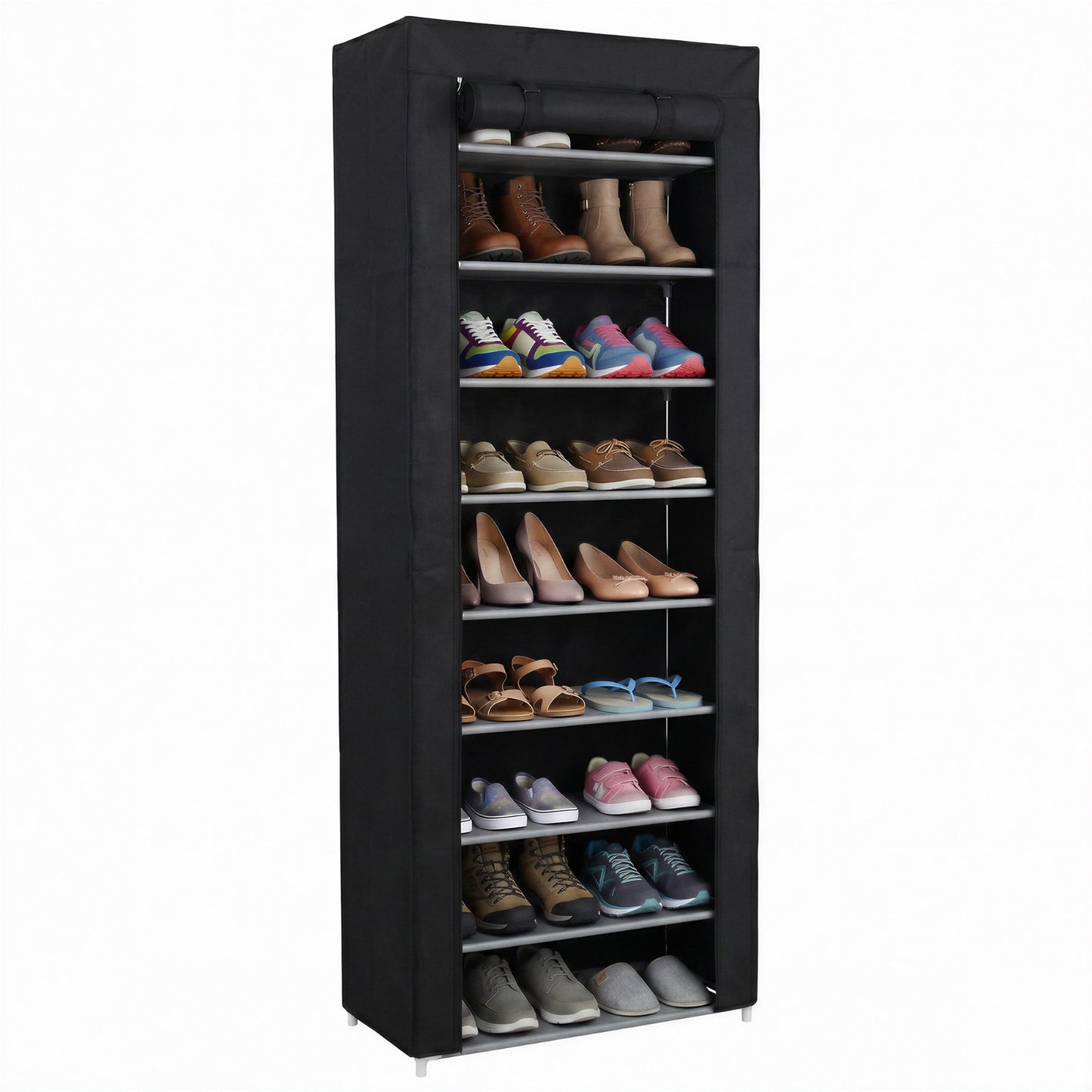 Virosa 10 Tier Shoe Rack with Dustproof Cover – Space Saving Shoe Organizer for 25–30 Pairs | Portable Easy Assembly Storage Cabinet