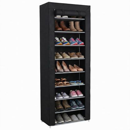 Virosa 10 Tier Shoe Rack with Dustproof Cover – Space Saving Shoe Organizer for 25–30 Pairs | Portable Easy Assembly Storage Cabinet