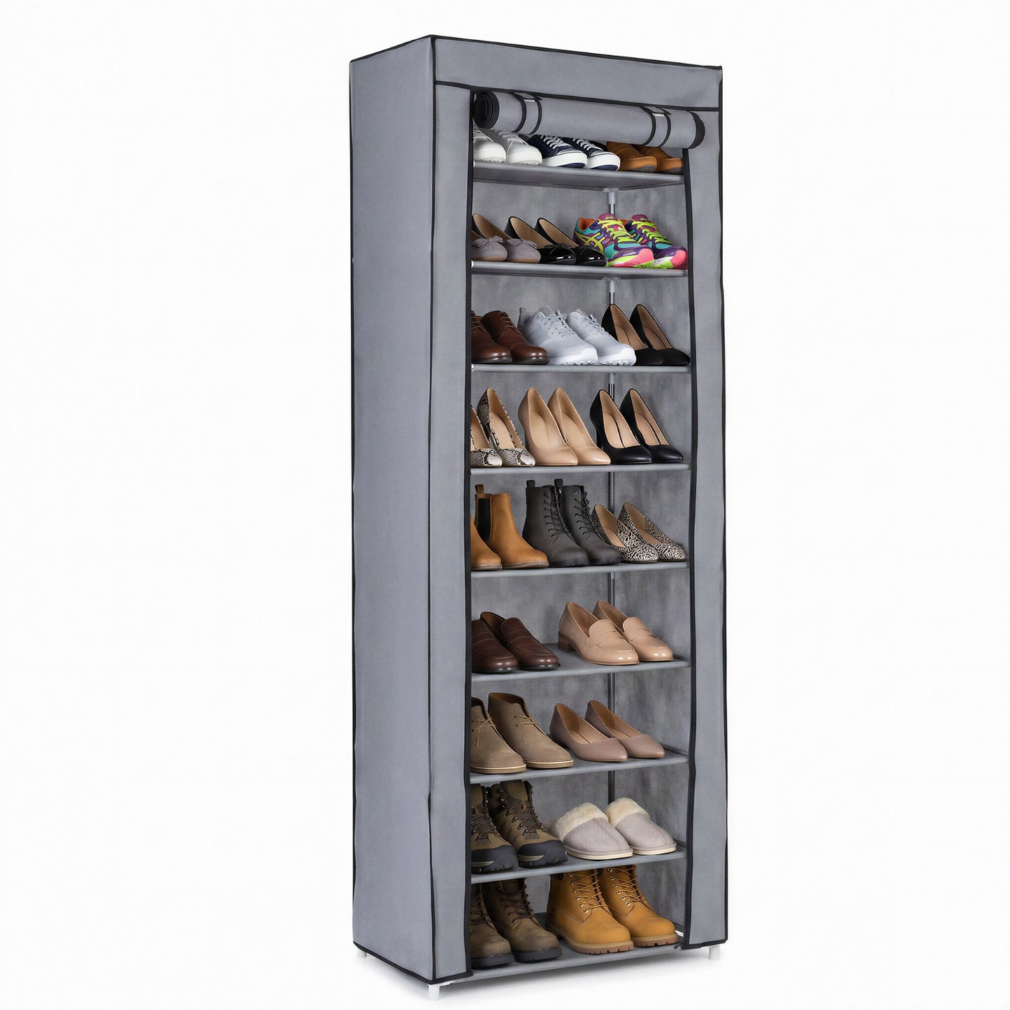 Virosa 10 Tier Shoe Rack with Dustproof Cover – Space Saving Shoe Organizer for 25–30 Pairs | Portable Easy Assembly Storage Cabinet