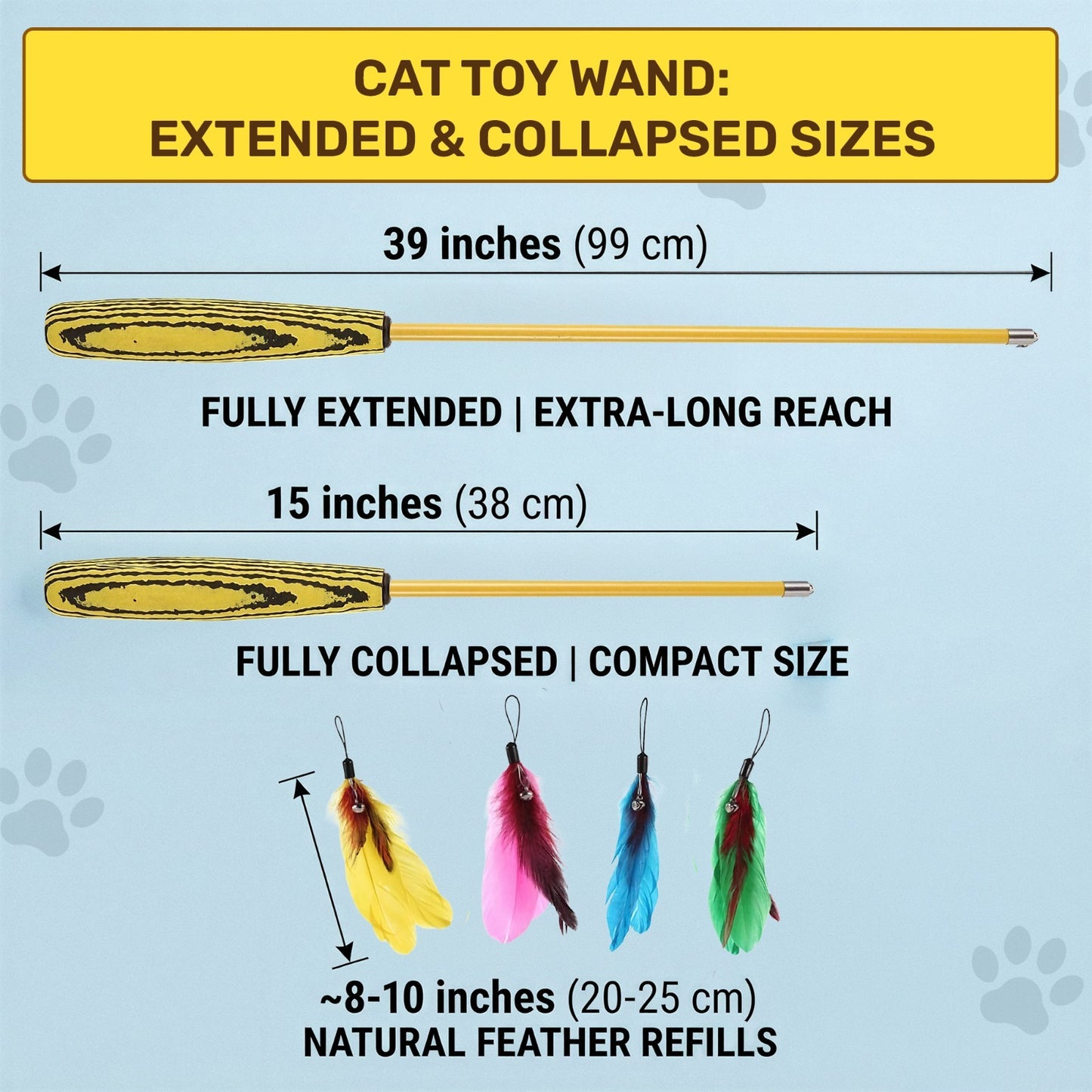 GrassVillage Cat Teaser Wand Toy Set (2 Pack) with 2 wands, 16 Feather Refills & 4 Hooks – Interactive Indoor Cat Toy for Exercise & Play