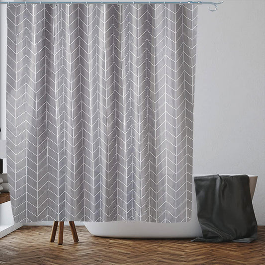 Grey Zig Zag Shower Curtain - Mildew Resistant, Water Repellent, Polyester Fabric