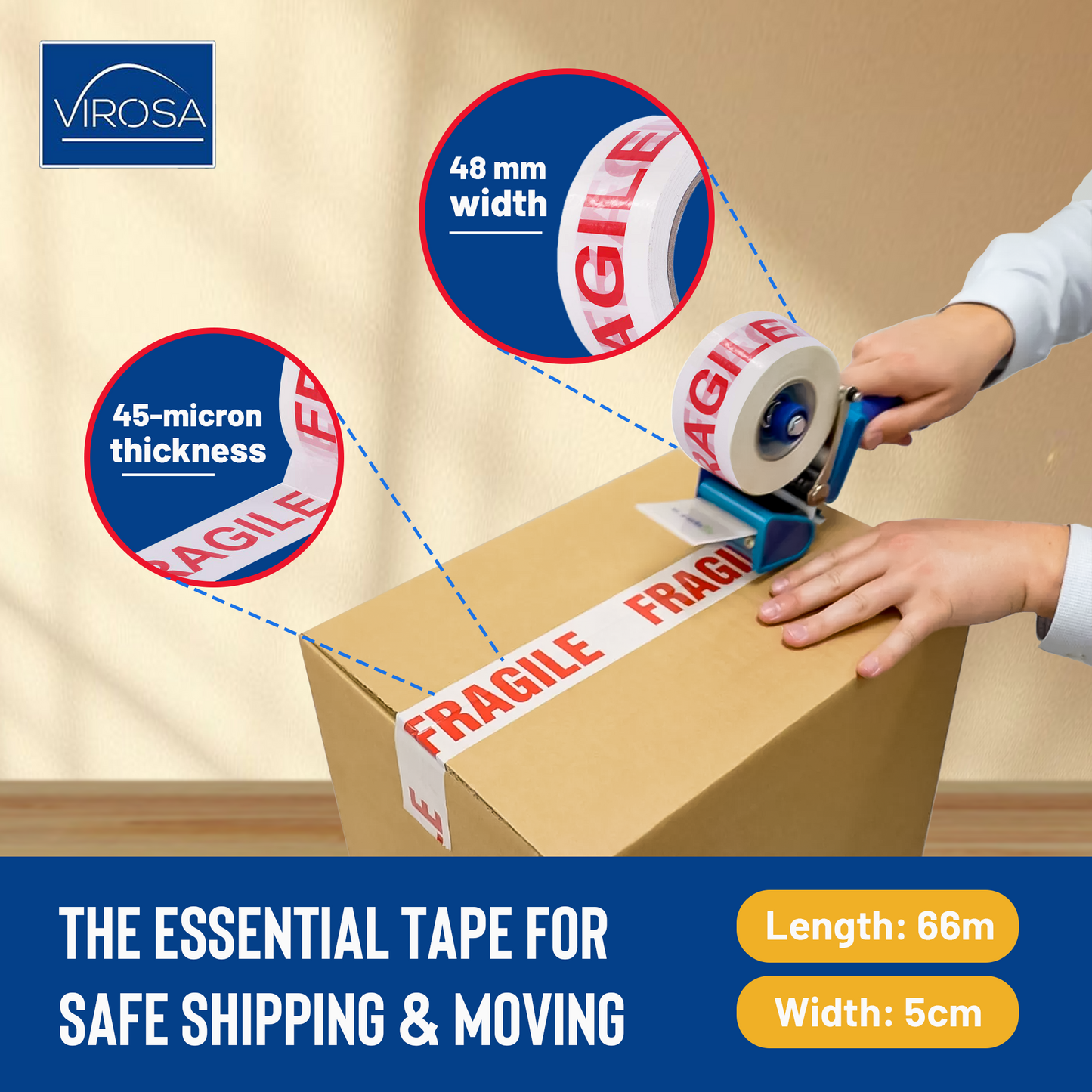 Fragile Printed Tape: Packing & Moving Essentials (48mm x 66m)