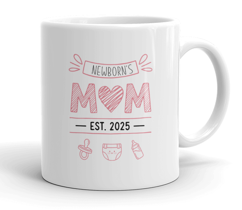 VIROSA Newborn’s Mum & Dad Mug Set – EST. 2025 – Baby Arrival Gift Set – Pregnancy Announcement or Baby Shower Present – 11oz White Ceramic Mugs