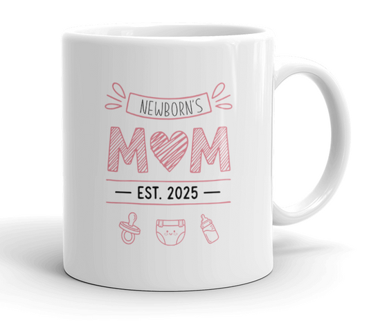 VIROSA Newborn’s Mum & Dad Mug Set – EST. 2025 – Baby Arrival Gift Set – Pregnancy Announcement or Baby Shower Present – 11oz White Ceramic Mugs