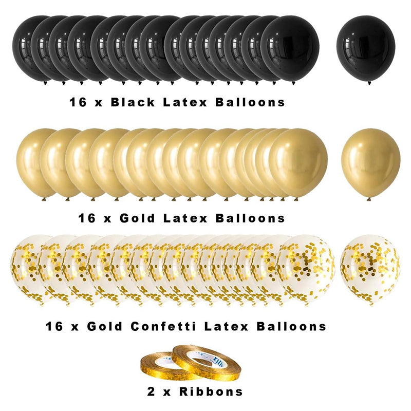 Gold and White Confetti Balloons with Ribbons, Premium Quality High Grade Latex Balloons (50 pcs)