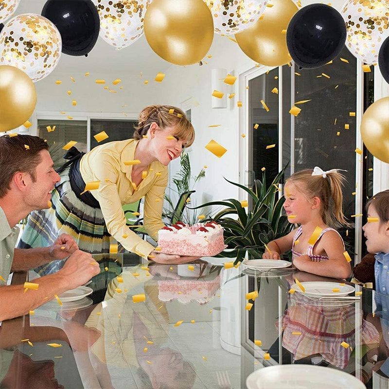 Gold and White Confetti Balloons with Ribbons, Premium Quality High Grade Latex Balloons (50 pcs)