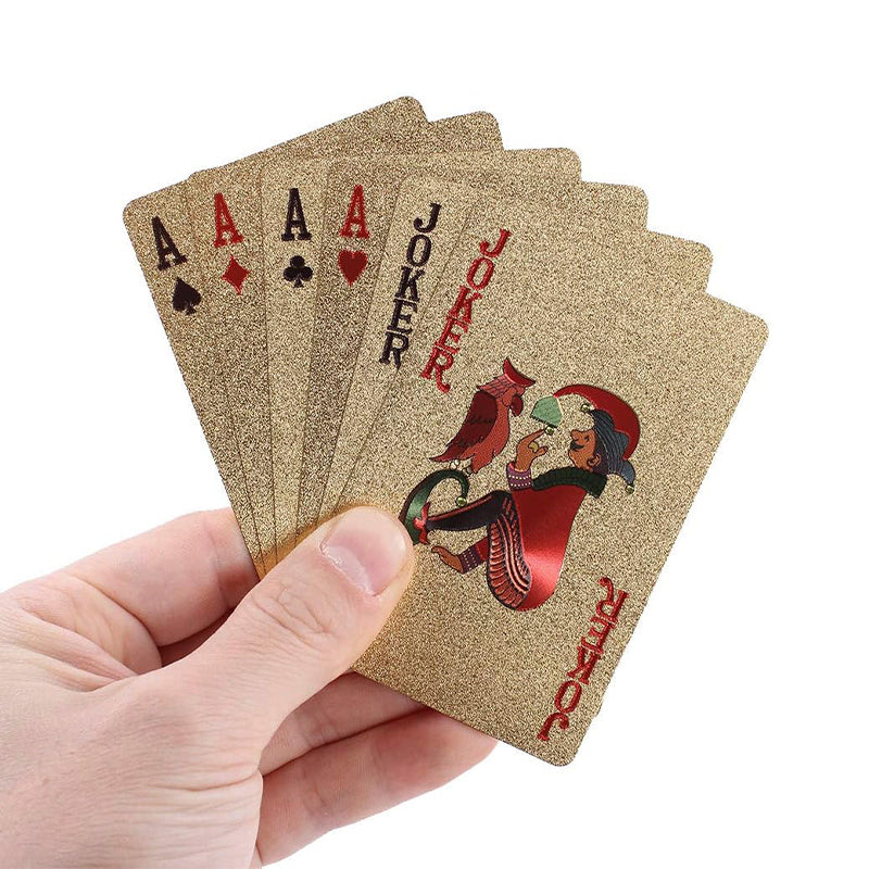 24k Carat 100 Dollar Gold Plated Poker Cards | Includes Deluxe Wooden Gift Box, Ideal for Family, Magic Party Game