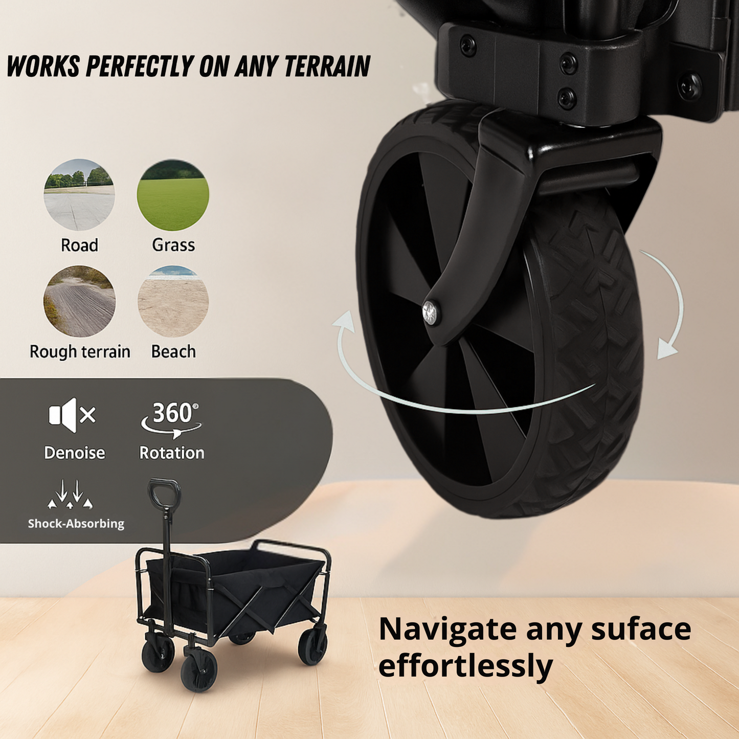 VIROSA 120L Wagon Trolley with Thin Tyres – Foldable Outdoor Utility Cart