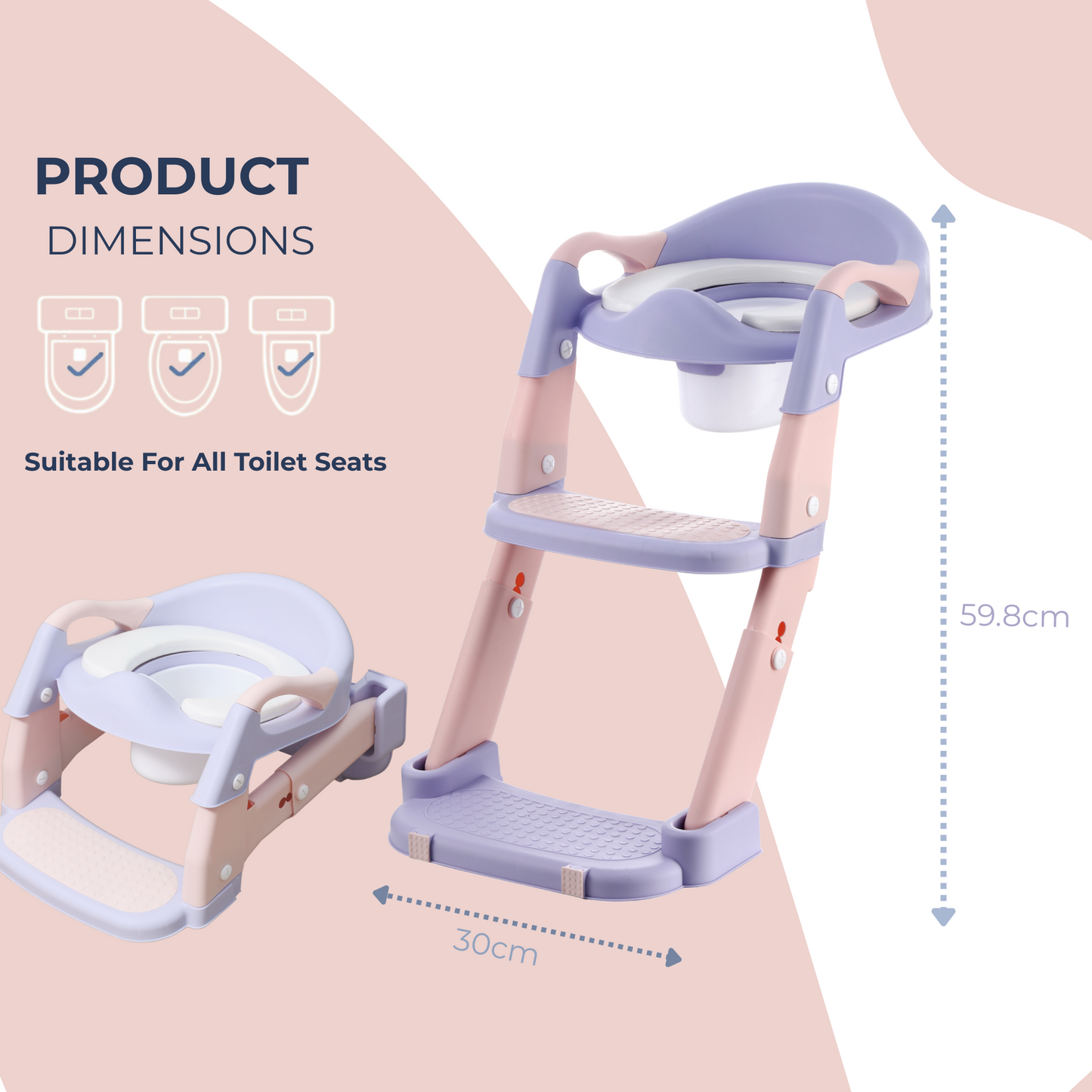 VIROSA 3-in-1 Toddler Toilet Seat with Step Stool – Adjustable Potty Training Chair for Boys & Girls (Grey / Pink & Purple)