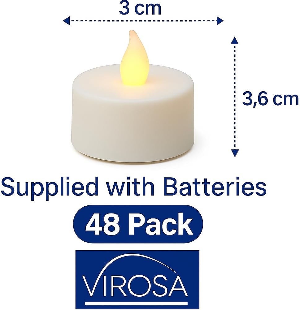 Realistic and Bright Battery Operated Flickering Flameless Tea Light LED Candles - Yellow (Pack of 48) - Batteries Included