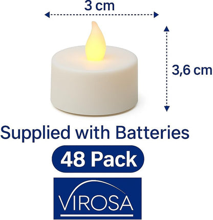 Realistic and Bright Battery Operated Flickering Flameless Tea Light LED Candles - Yellow (Pack of 48) - Batteries Included