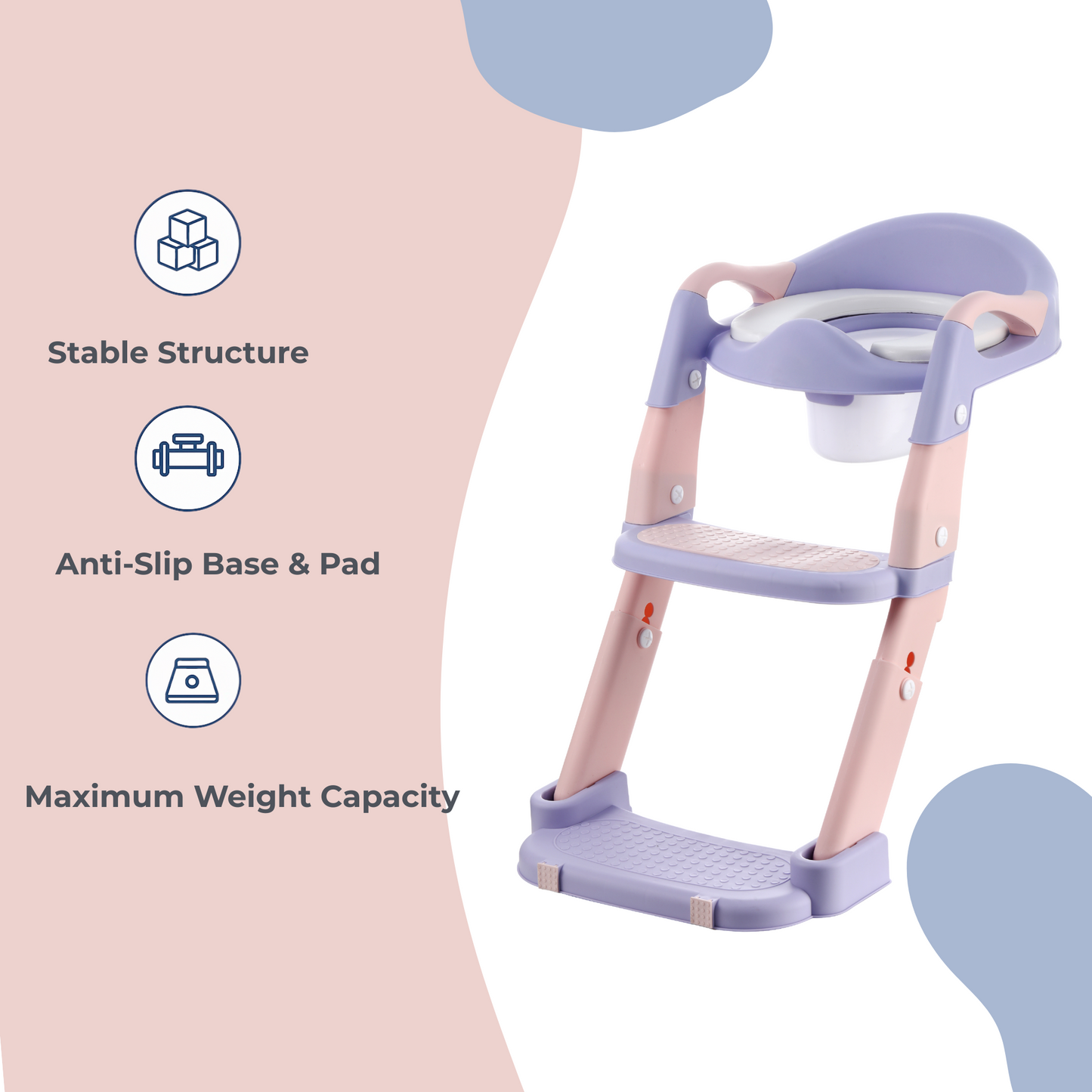 VIROSA 3-in-1 Toddler Toilet Seat with Step Stool – Adjustable Potty Training Chair for Boys & Girls (Grey / Pink & Purple)