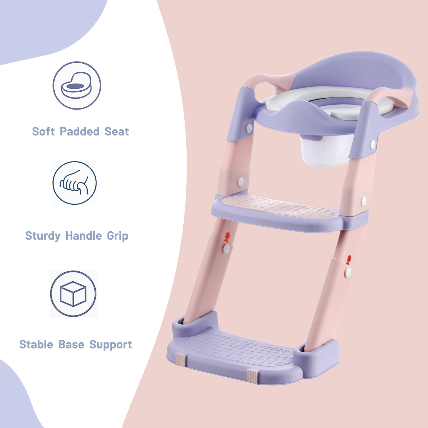 VIROSA 3-in-1 Toddler Toilet Seat with Step Stool – Adjustable Potty Training Chair for Boys & Girls (Grey / Pink & Purple)