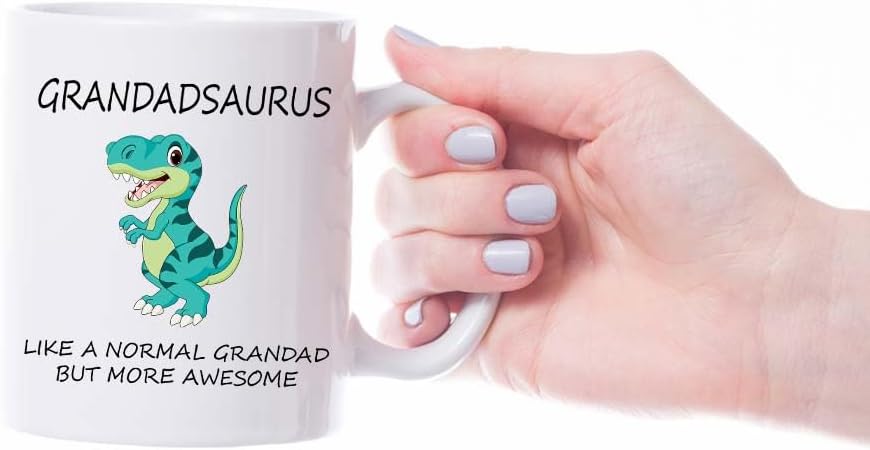 VIROSA Grandadsaurus Mug – Like a Normal Grandad But More Roar-Some – Funny Dinosaur Gift for Grandad, Birthday, Christmas, Father’s Day – 11oz White Ceramic Coffee Cup