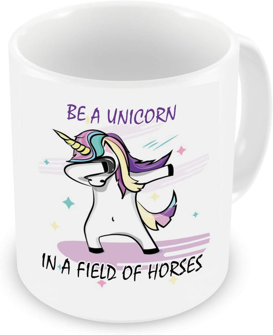 VIROSA Unicorn Mug – Be a Unicorn in a Field of Horses – Cute and Uplifting Gift for Girls, Teens, Women – Birthday, Christmas, Just Because – 11oz White Ceramic Coffee Cup