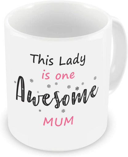 VIROSA Awesome Mom Mug – This Lady is One Awesome Mom – Funny Novelty Gift for Mother’s Day, Birthday, Christmas – 11oz White Ceramic Coffee Cup