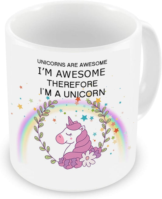 VIROSA Unicorn Mug – Unicorns are Awesome, I’m Awesome, Therefore I’m a Unicorn – Funny Gift for Girls, Teens, Friends – Birthday, Christmas or Just Because – 11oz White Ceramic Coffee Cup