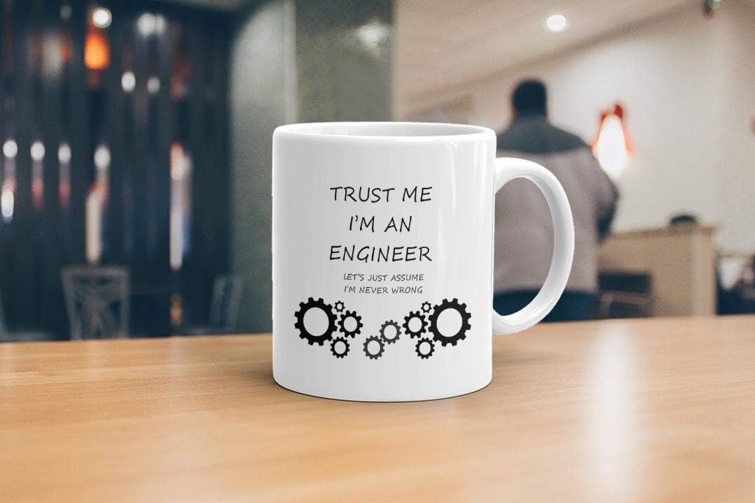 VIROSA Funny Engineer Mug – Trust Me I'm an Engineer, Let’s Just Assume I'm Never Wrong – Sarcastic Coffee Cup Gift – Christmas, Office, Graduation, Birthday – 11oz White Ceramic Mug