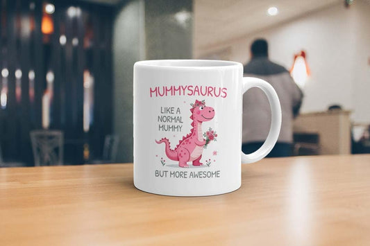 VIROSA Mummysaurus Mug – Like a Normal Mummy But More Roar-Some – Funny Dinosaur Gift for Mum, Birthday, Christmas, Mother’s Day – 11oz White Ceramic Coffee Cup