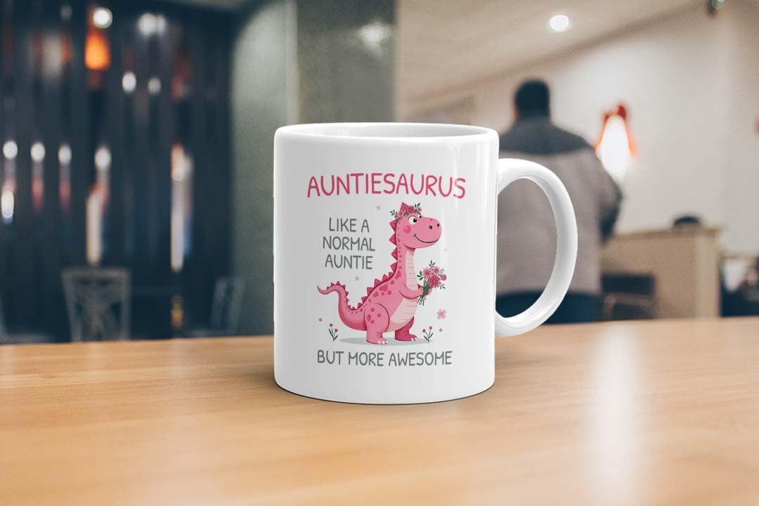 VIROSA Auntiesaurus Mug – Like a Normal Auntie But More Roar-Some – Funny Dinosaur Gift for Auntie – Birthday, Christmas, Mother’s Day, Thanksgiving – 11oz Ceramic Coffee Cup