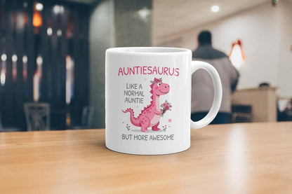 VIROSA Auntiesaurus Mug – Like a Normal Auntie But More Roar-Some – Funny Dinosaur Gift for Auntie – Birthday, Christmas, Mother’s Day, Thanksgiving – 11oz Ceramic Coffee Cup