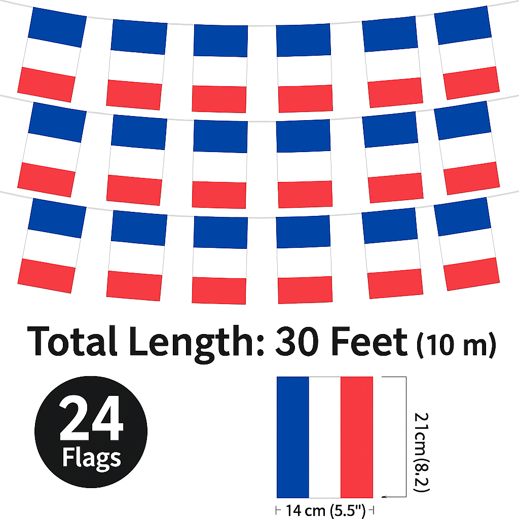 MEGA VALUE France Flag Bunting – 36ft (11m) Long with 36 Flags – French Tricolor Banner for Bastille Day, World Cup, Olympics, Parties & Outdoor Celebrations