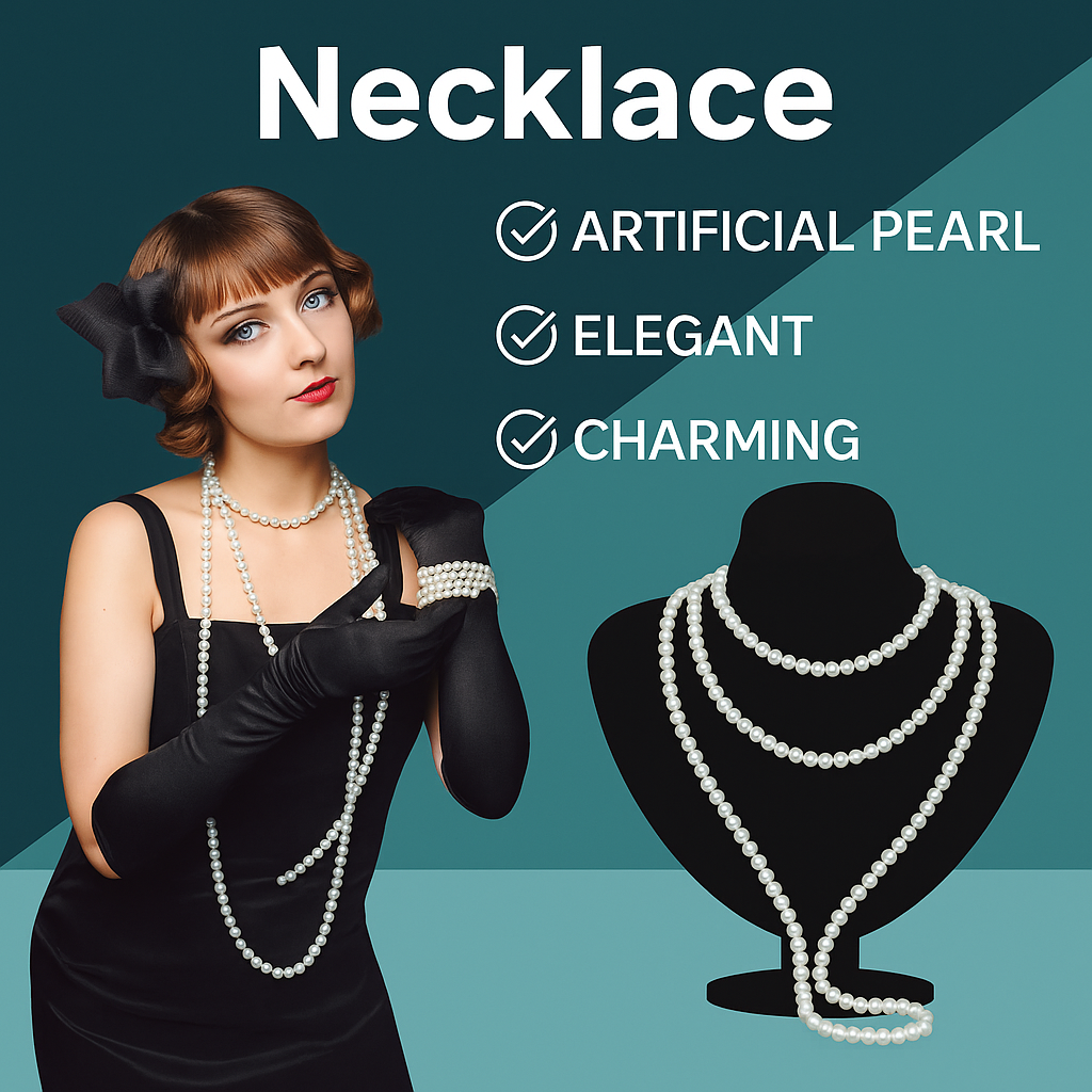 VIROSA 1920s Flapper Costume Set for Women – Gatsby 5-Piece Kit with Feather Headband, Satin Gloves, Pearl Necklace, Earrings & Cigarette Holder – Charleston Fancy Dress Outfit