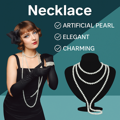 VIROSA 1920s Flapper Costume Set for Women – Gatsby 5-Piece Kit with Feather Headband, Satin Gloves, Pearl Necklace, Earrings & Cigarette Holder – Charleston Fancy Dress Outfit