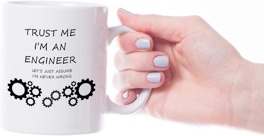 VIROSA Funny Engineer Mug – Trust Me I'm an Engineer, Let’s Just Assume I'm Never Wrong – Sarcastic Coffee Cup Gift – Christmas, Office, Graduation, Birthday – 11oz White Ceramic Mug