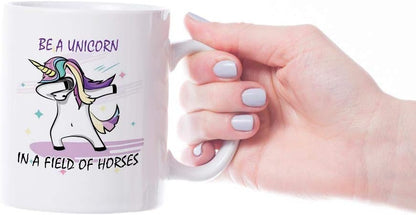VIROSA Unicorn Mug – Be a Unicorn in a Field of Horses – Cute and Uplifting Gift for Girls, Teens, Women – Birthday, Christmas, Just Because – 11oz White Ceramic Coffee Cup